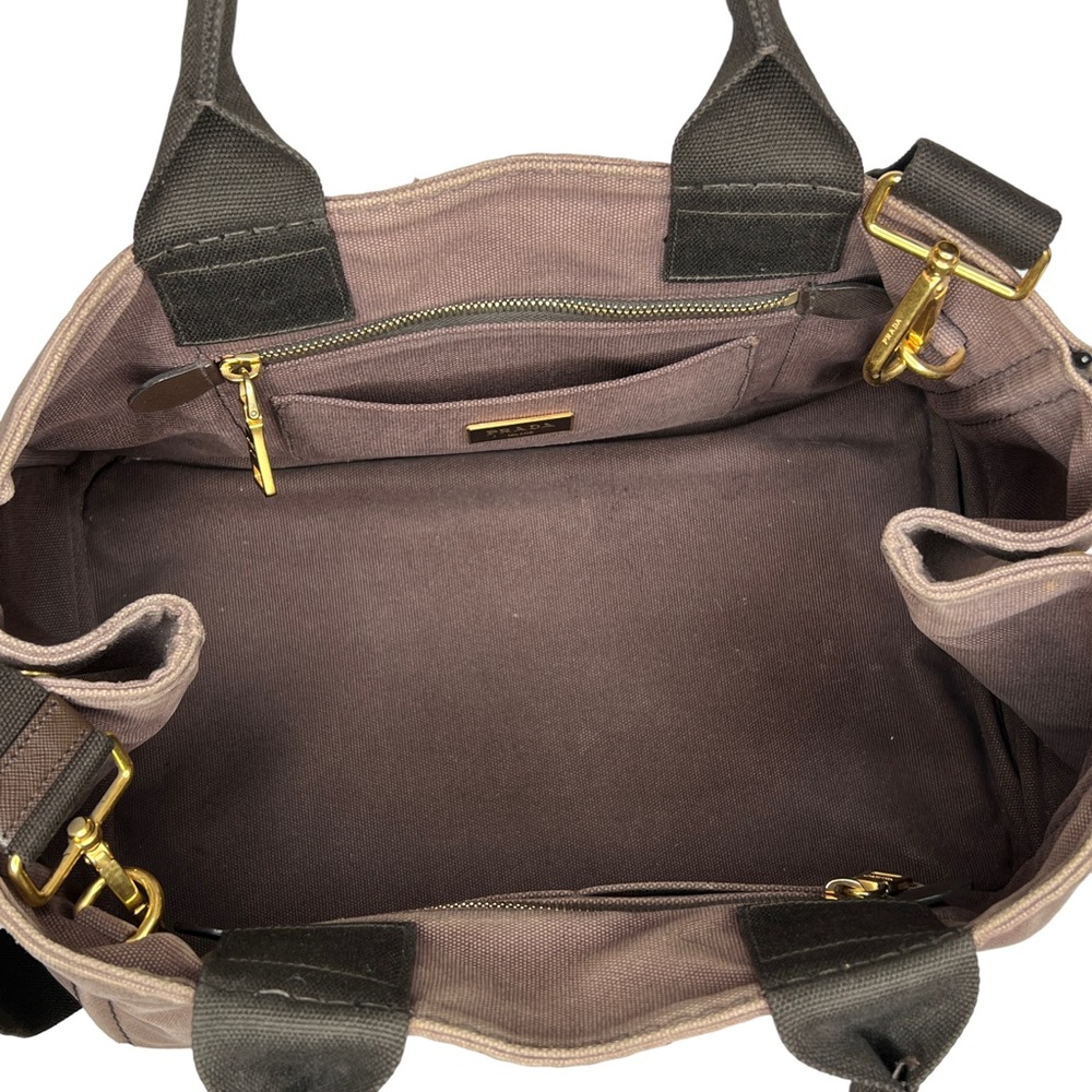 PRADA Canapa Brown Canvas Fabric Removable Crossbody Strap Tote Authentic Japan - Picture 7 of 16